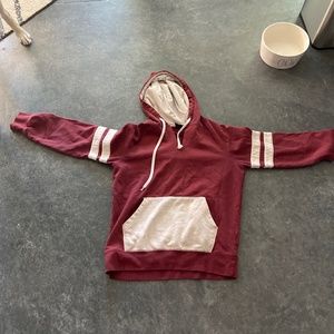 Maroon and white hoodie